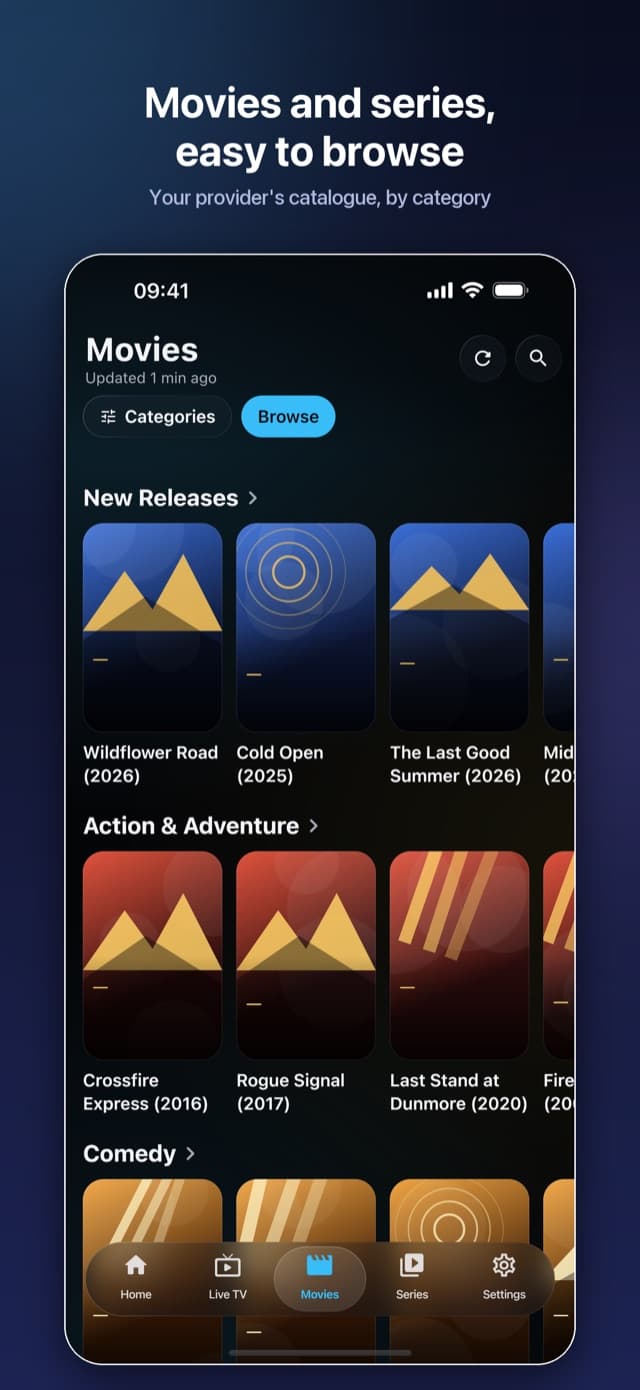 Movie library browsed by category